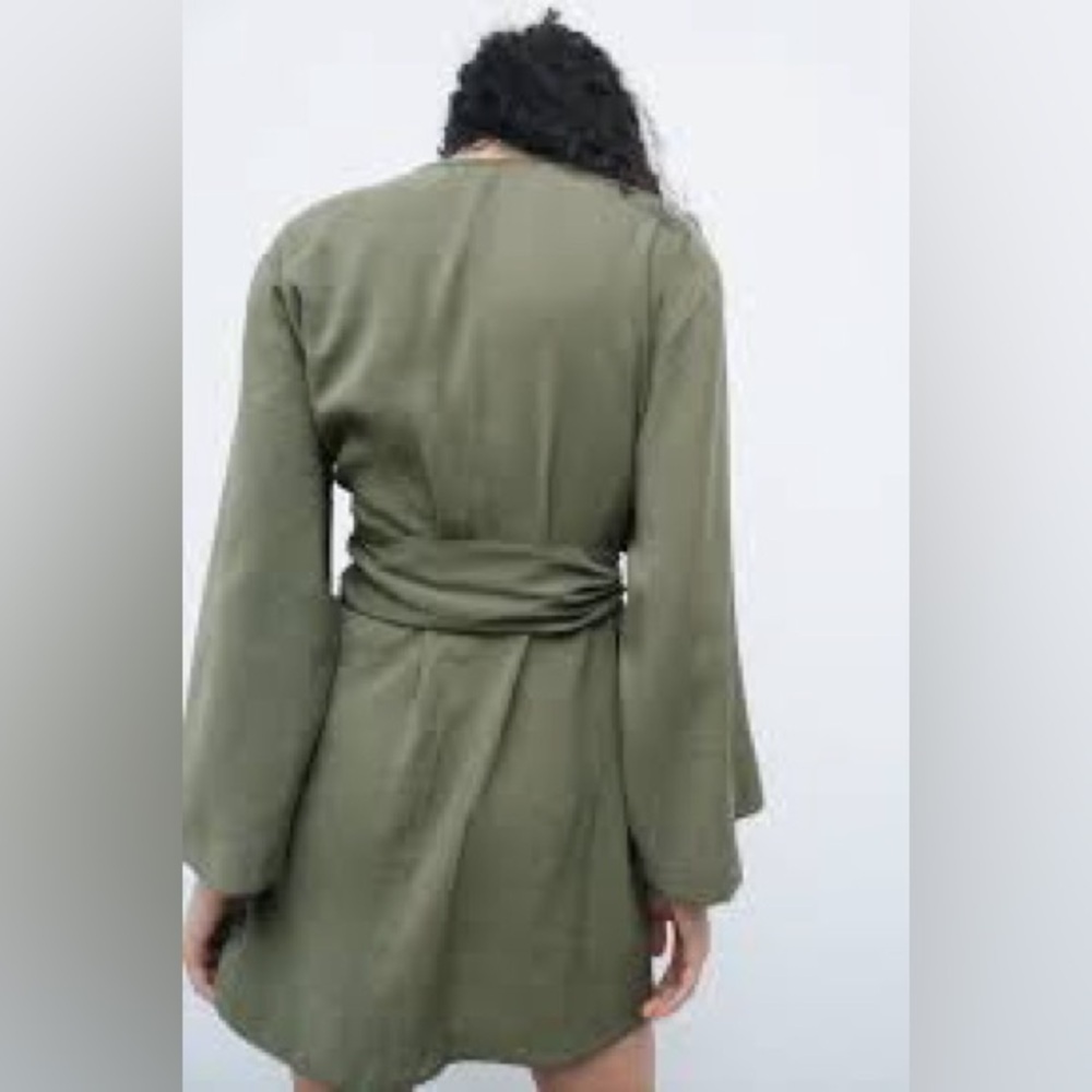 2/$30 Zara Olive Green Wrap Dolman Sleeve Mini Dress Size M #1688 - Picture 3 of 10
